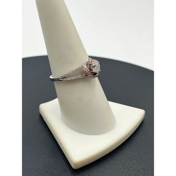 IBB CN 925 Rose Gold Vermeil CZ Two Tone Floral Love Knot Ring Sz 8 - Picture 4 of 8